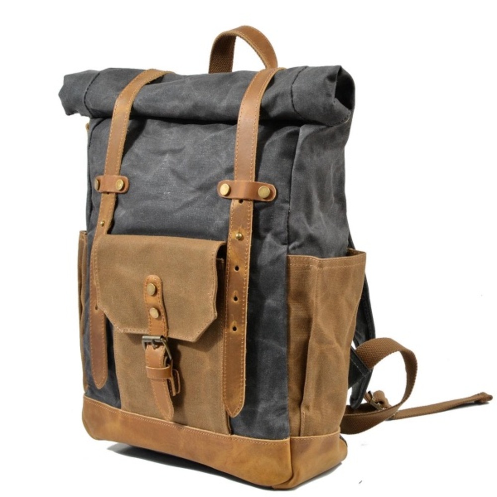 Leather and Canvas Tan and Brown Men's Backpack
